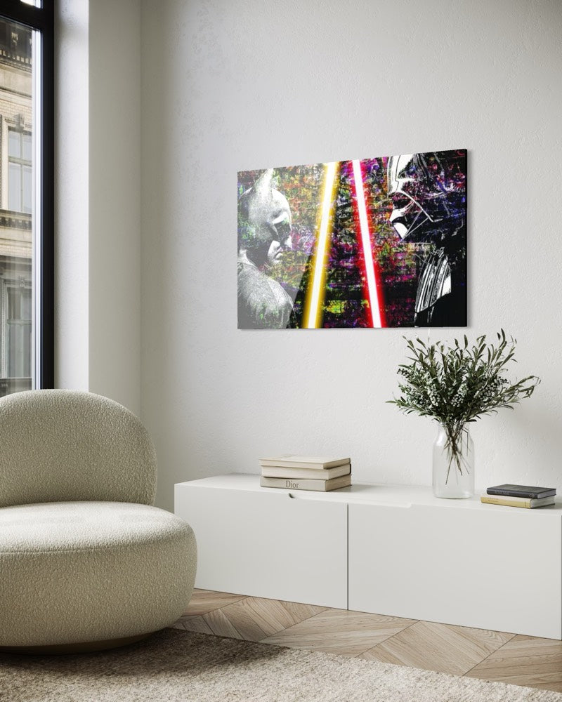 dark duel pop art plexiglass artwork hero villain confrontation yoons